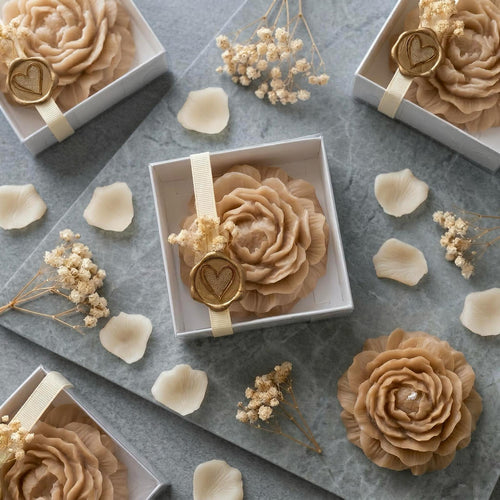 Handmade Peony Candle in White Box – Clear Lid with Gold Sticker & Dried Flowers