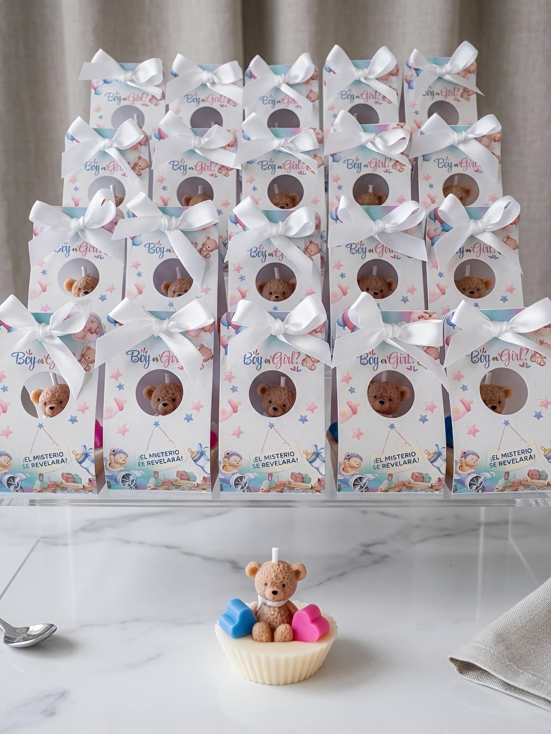 Teddy Bear Gender Reveal Candle – Handmade All Wax Favor Gift