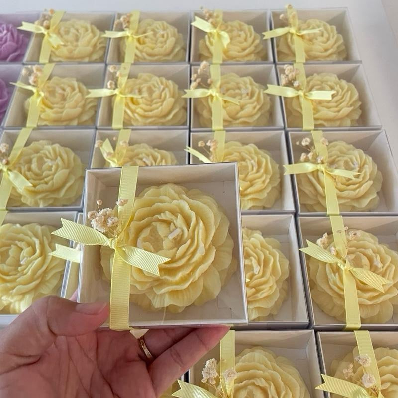 Peony Candle Favor – Handmade Bridal Gift in White Box