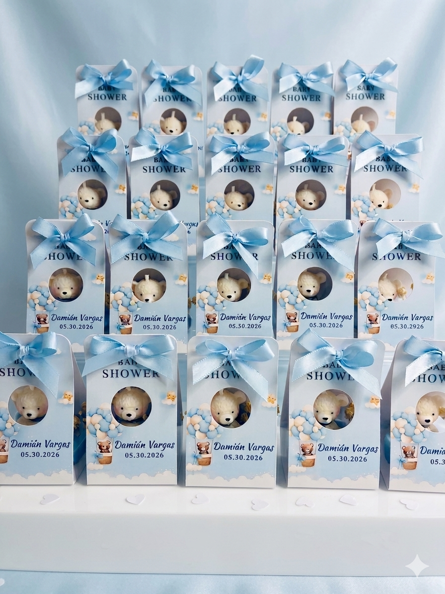 eddy Bear Candle Baby Shower Favor – Handmade Gift with Dried Flowers