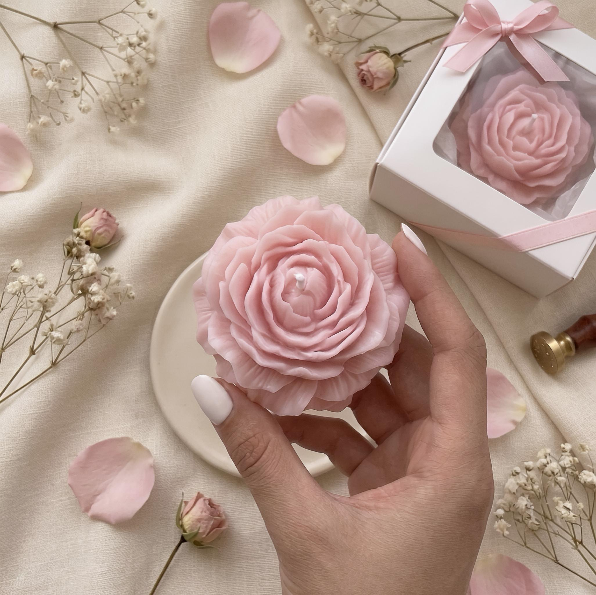 Peony Candle Wedding Gift Box – Handmade Floral Bridal Favor for Guests