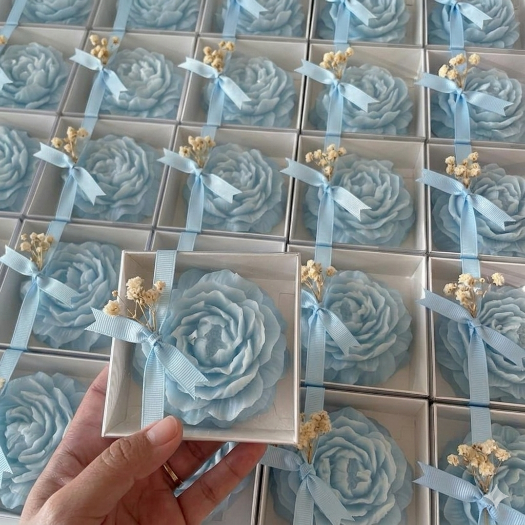 Peony Candle Favor – Handmade Bridal Gift in White Box