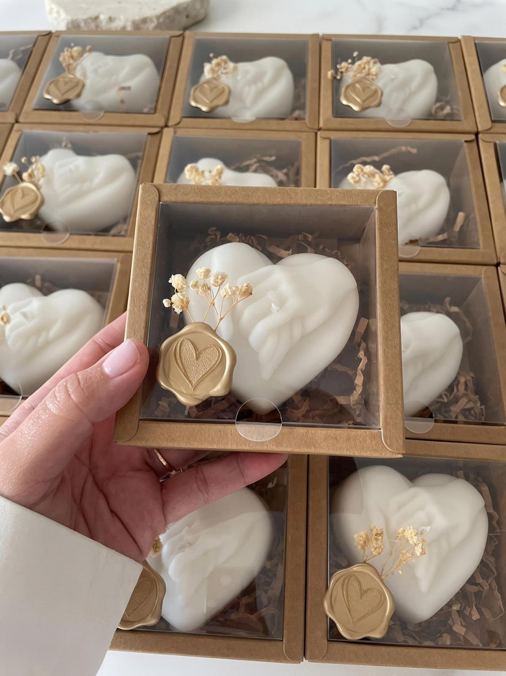 Heart Candle Favor – Handmade Wedding Gift in Kraft Box