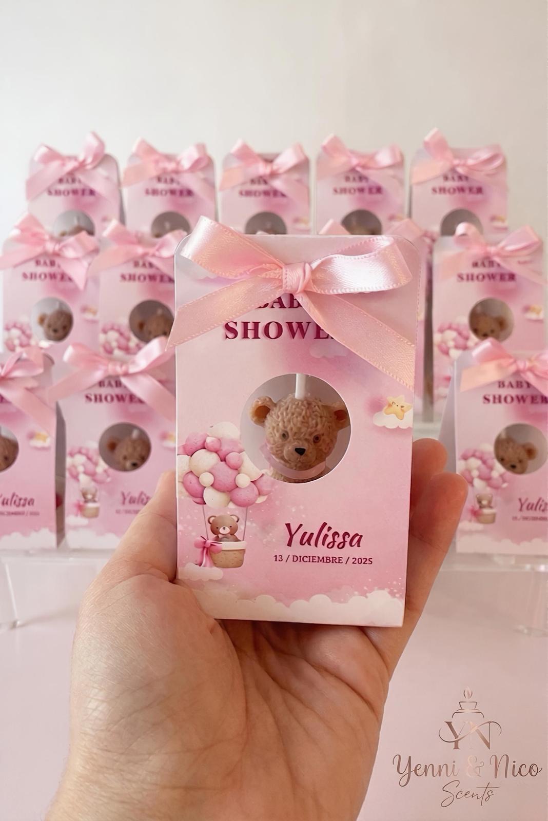 Teddy Bear Candle Baby Shower Favor – Handmade Gift with Dried Flowers