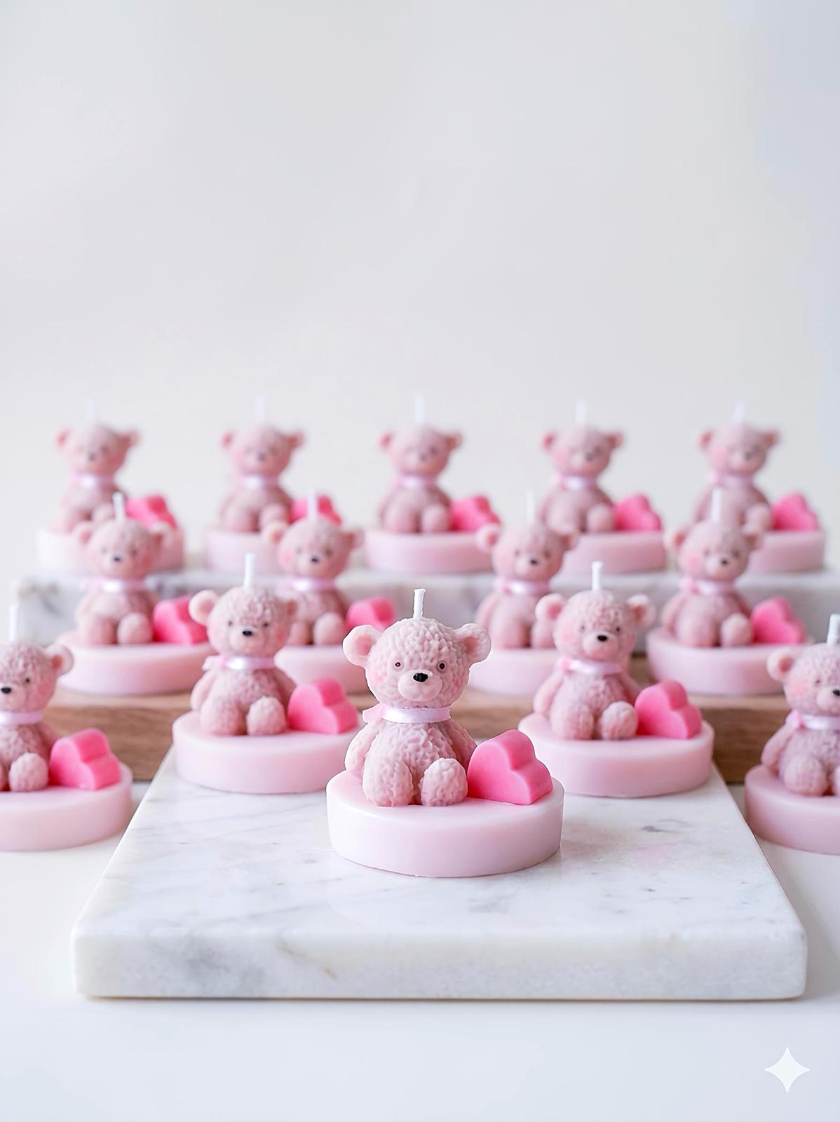 Teddy Bear Candle Baby Shower Favor – Handmade Gift with Dried Flowers