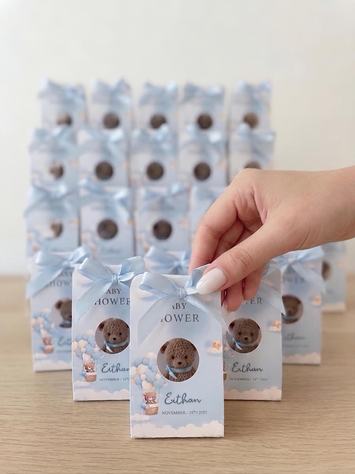 Teddy Bear Candle Baby Shower Favor – Handmade Gift with Dried Flowers
