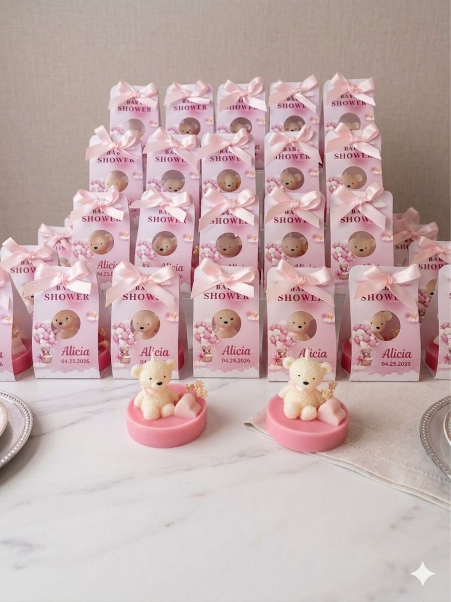 eddy Bear Candle Baby Shower Favor – Handmade Gift with Dried Flowers