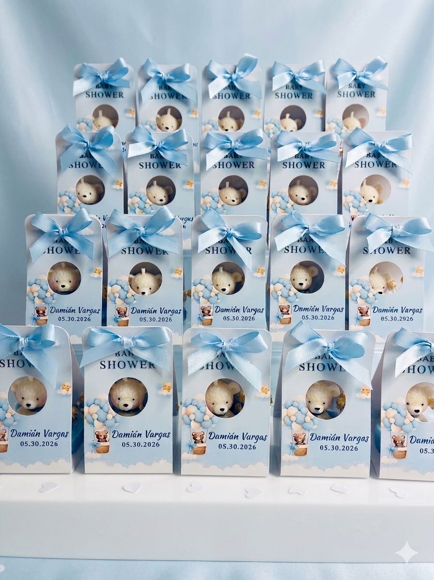 eddy Bear Candle Baby Shower Favor – Handmade Gift with Dried Flowers