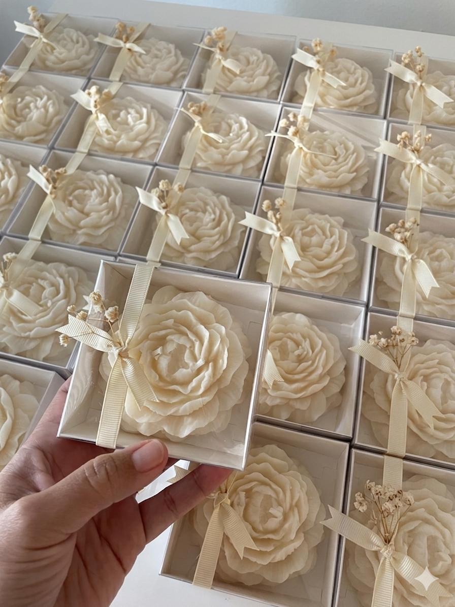 Peony Candle Favor – Handmade Bridal Gift in White Box