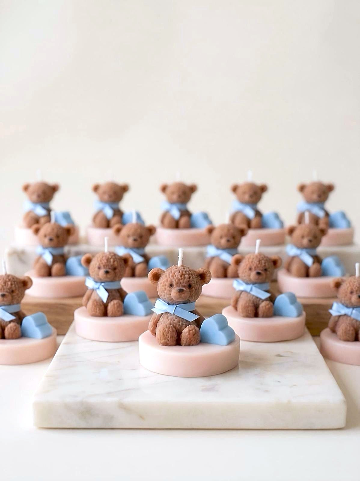 Teddy Bear Candle Baby Shower Favor – Handmade Gift with Dried Flowers