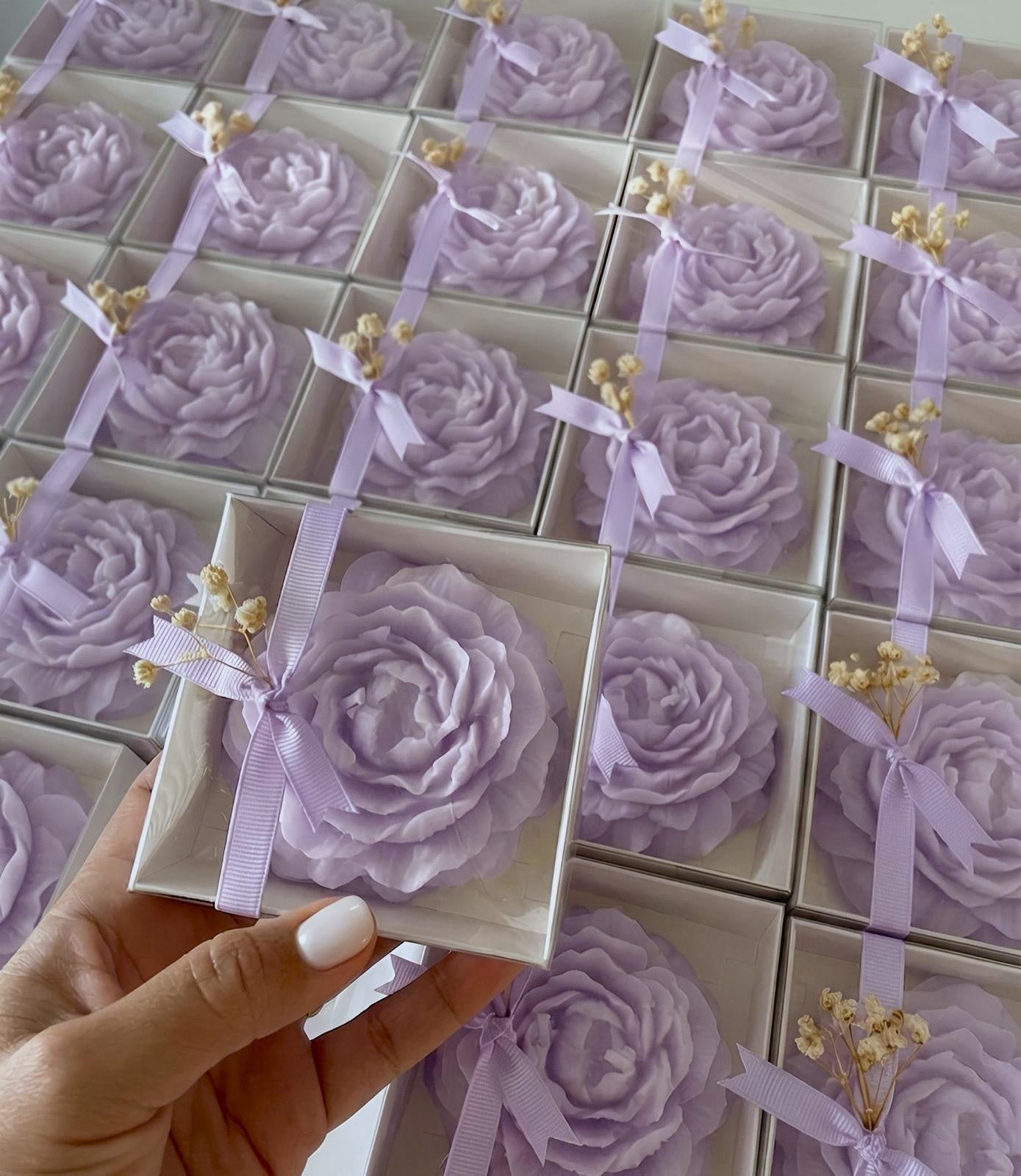 Peony Candle Favor – Handmade Bridal Gift in White Box