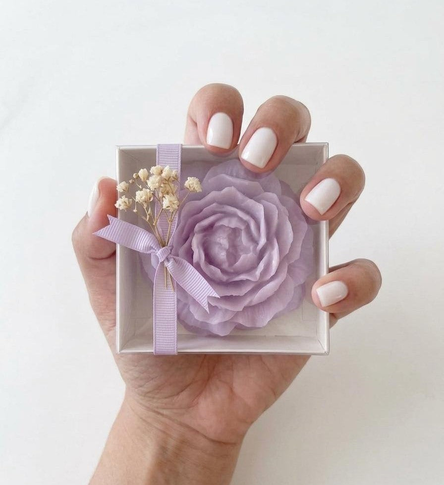 Peony Candle Favor – Handmade Bridal Gift in White Box